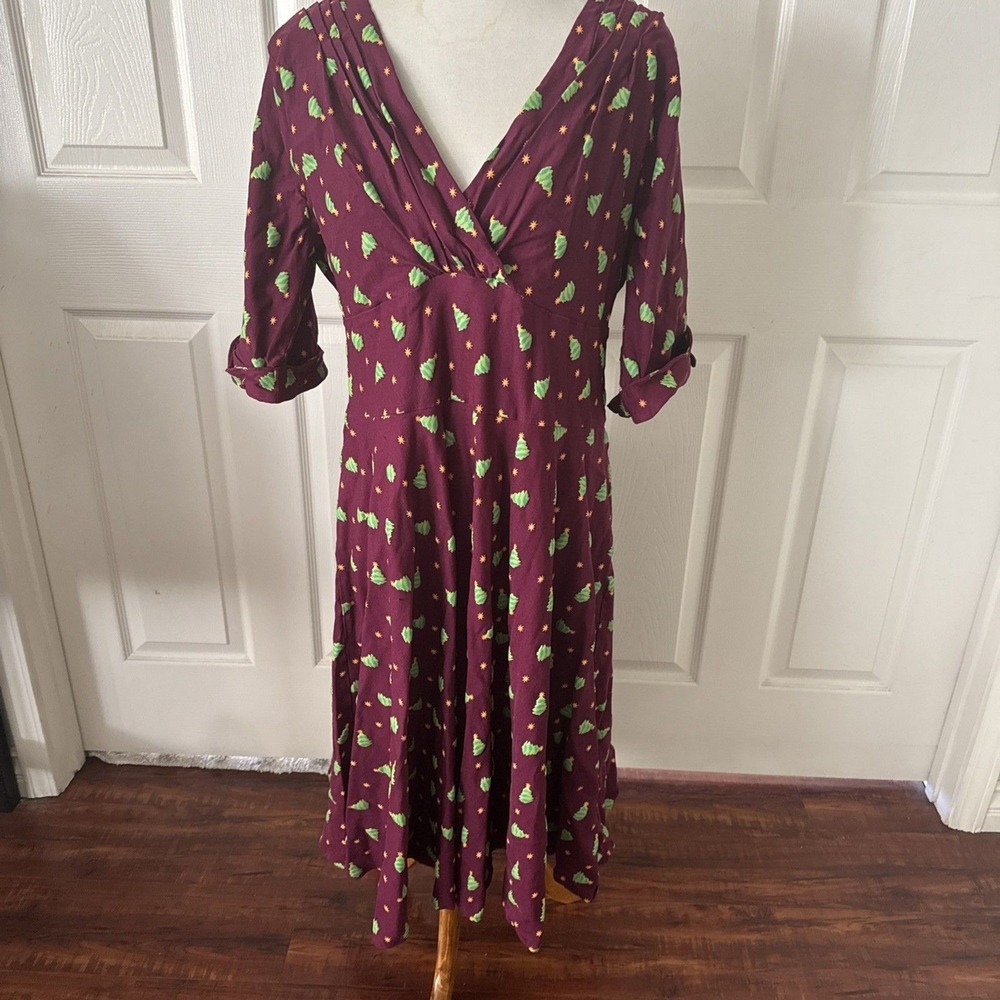 Unique Vintage Womens Swing Dress 3X/20 Christmas Trees Retro Holiday Stretch